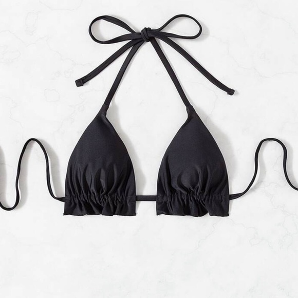 SHEIN Black Frill Trim Halter Micro Triangle Bikini Top | Missing Pad Inserts - Picture 1 of 4